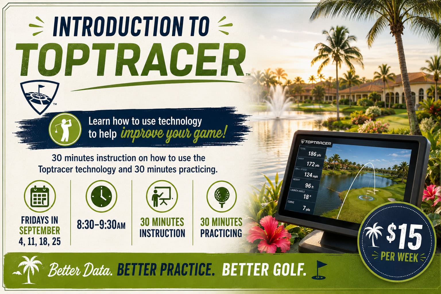 Introduction to Toptracer clinic at Palm Valley Golf Course, Fridays in September 4, 11, 18 and 25, 8:30 to 9:30 a.m., $15 per week